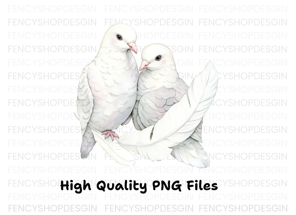 White Doves Feathers Clipart Bundle
