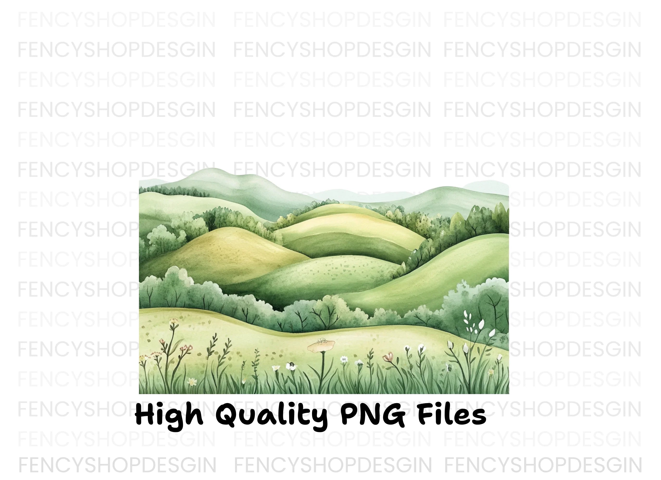 Green Rolling Hills Landscape Clipart Bundle