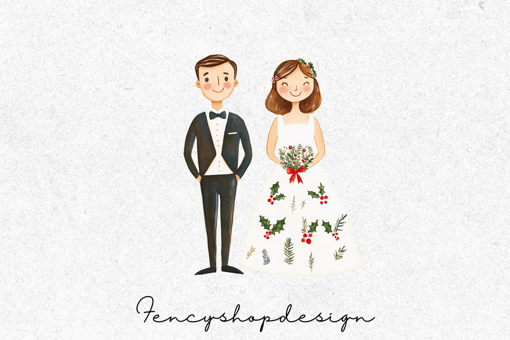 Winter Wedding Couple Clipart Bundle