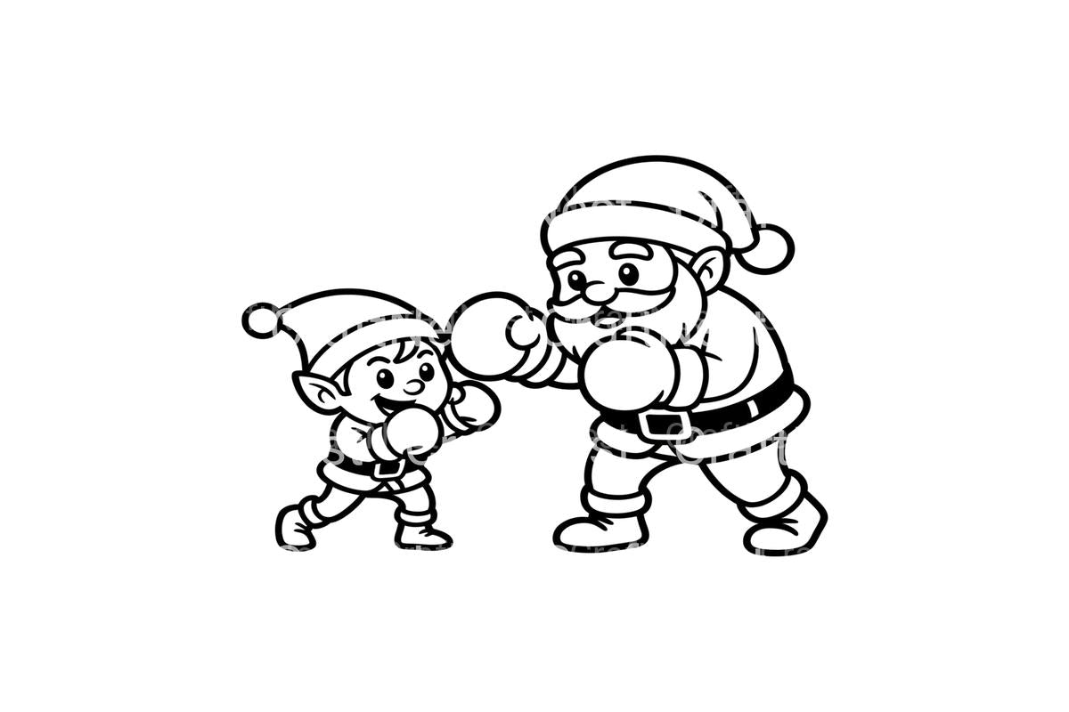 Santa and Elf Boxing Match Coloring Books