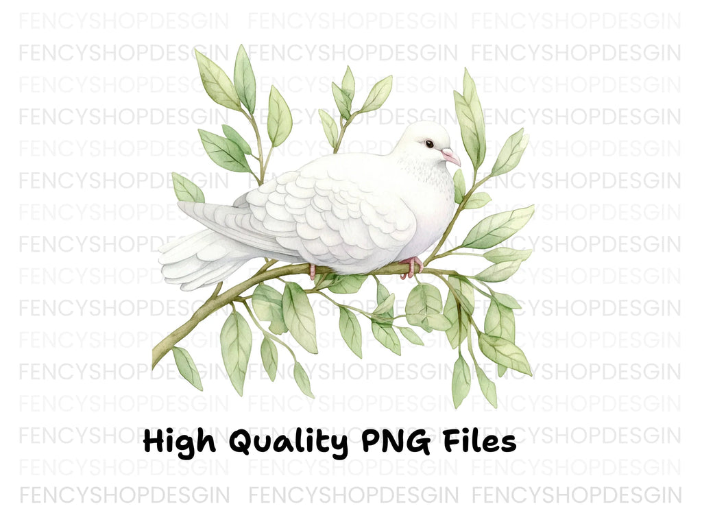 White Doves on Branches Clipart Bundle
