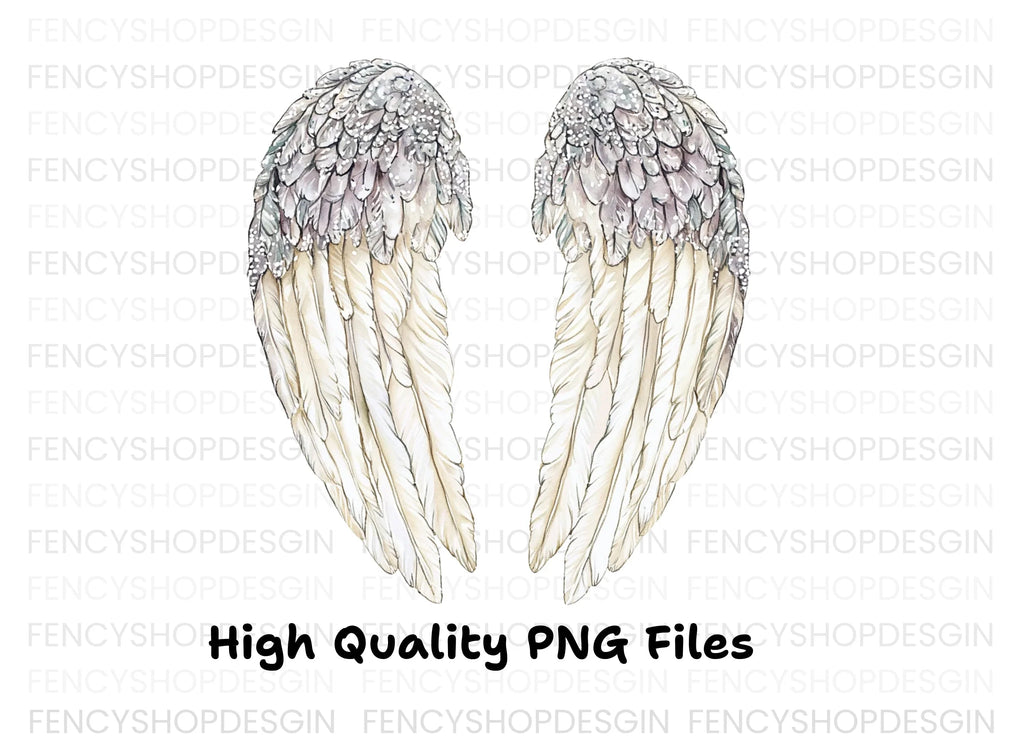 Sparkling White Angel Wings Clipart Bundle