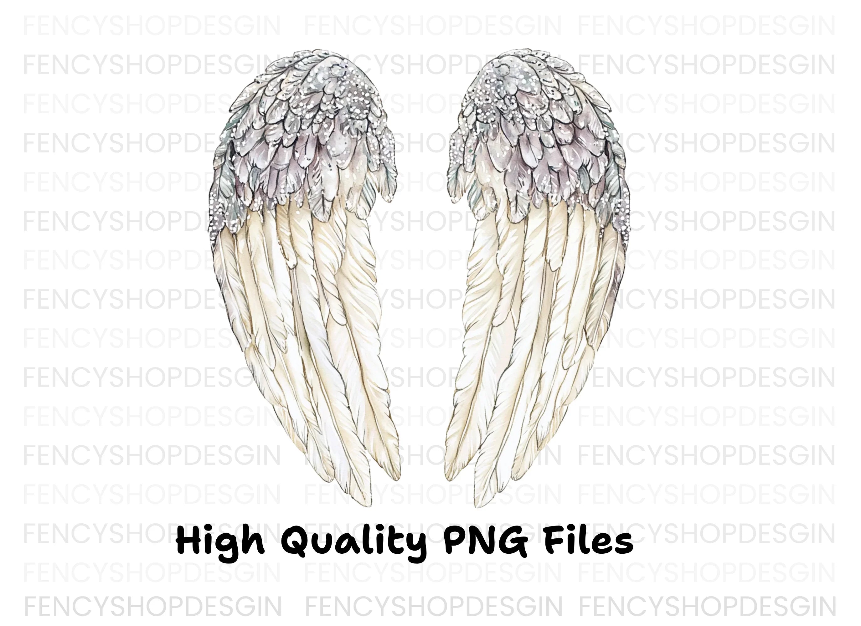 Sparkling White Angel Wings Clipart Bundle