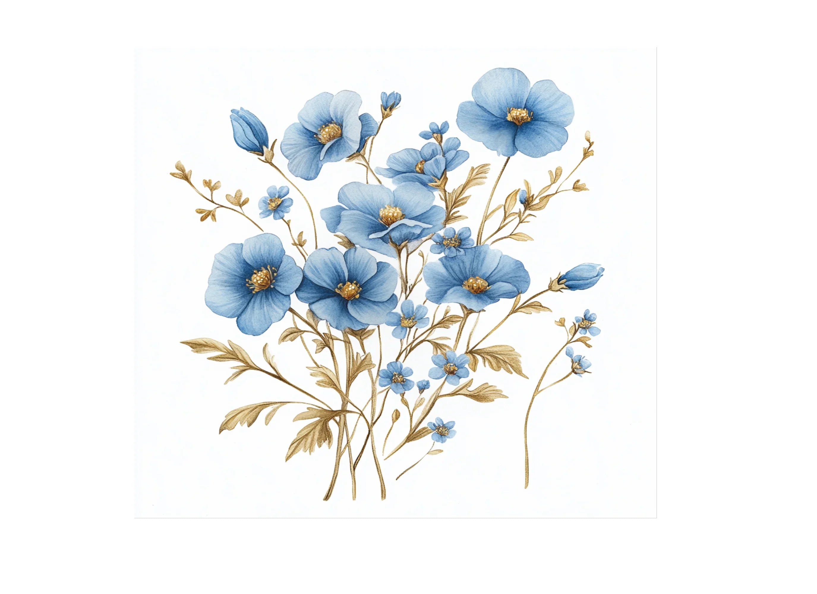 Soft Blue Floral Clipart Bundle