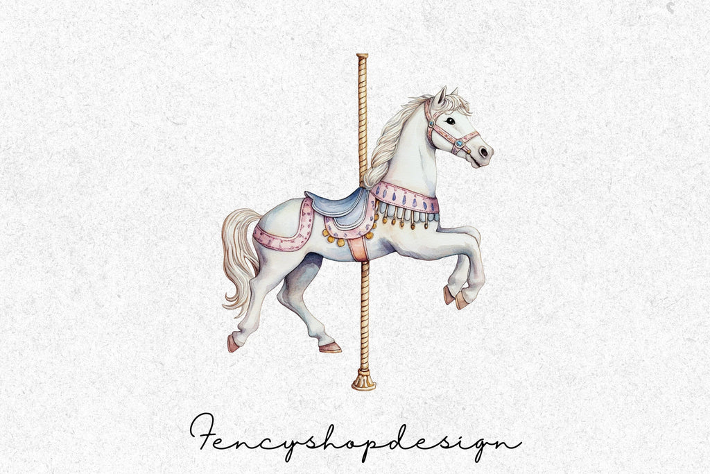 Elegant Carousel Horse and Unicorn Clipart Bundle