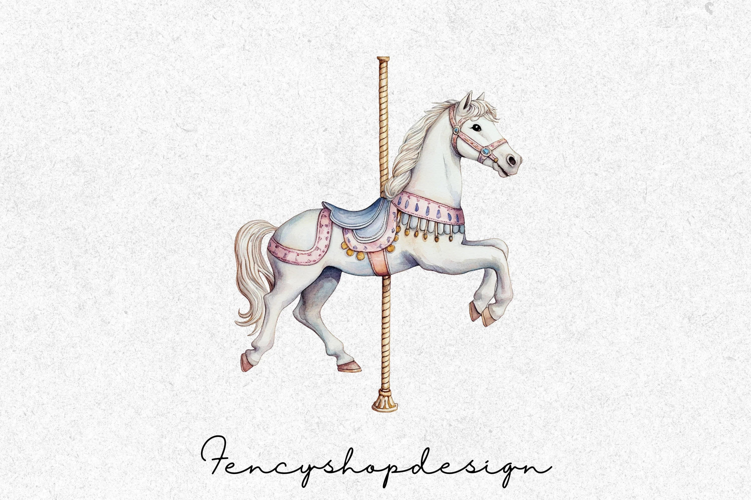 Elegant Carousel Horse and Unicorn Clipart Bundle