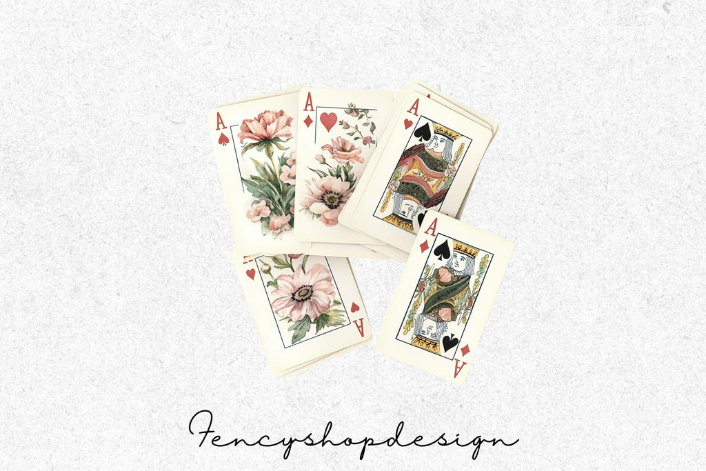 Vintage Floral Playing Cards Clipart Bundle