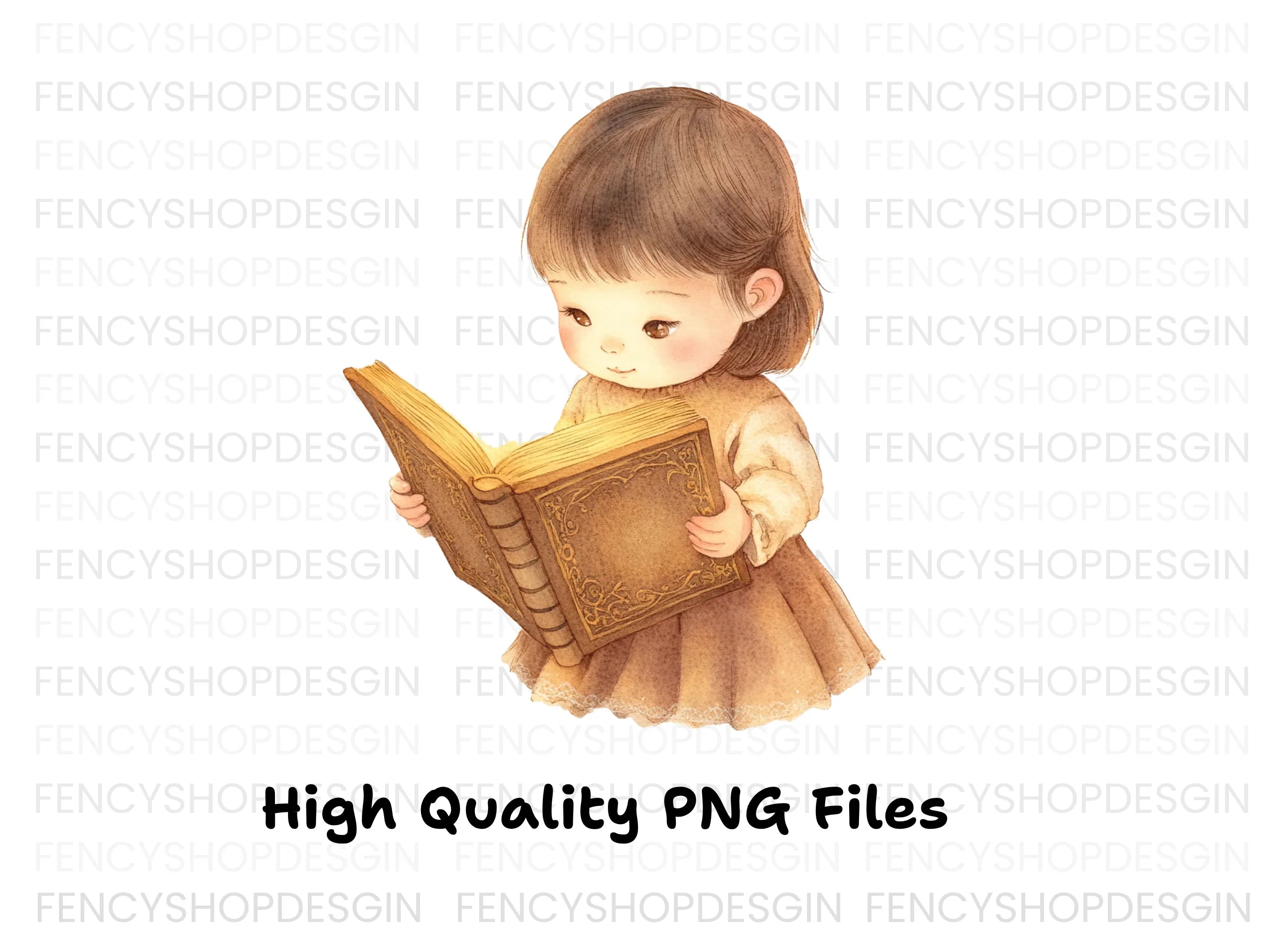 Cute Little Girl Reading Book Clipart Bundle