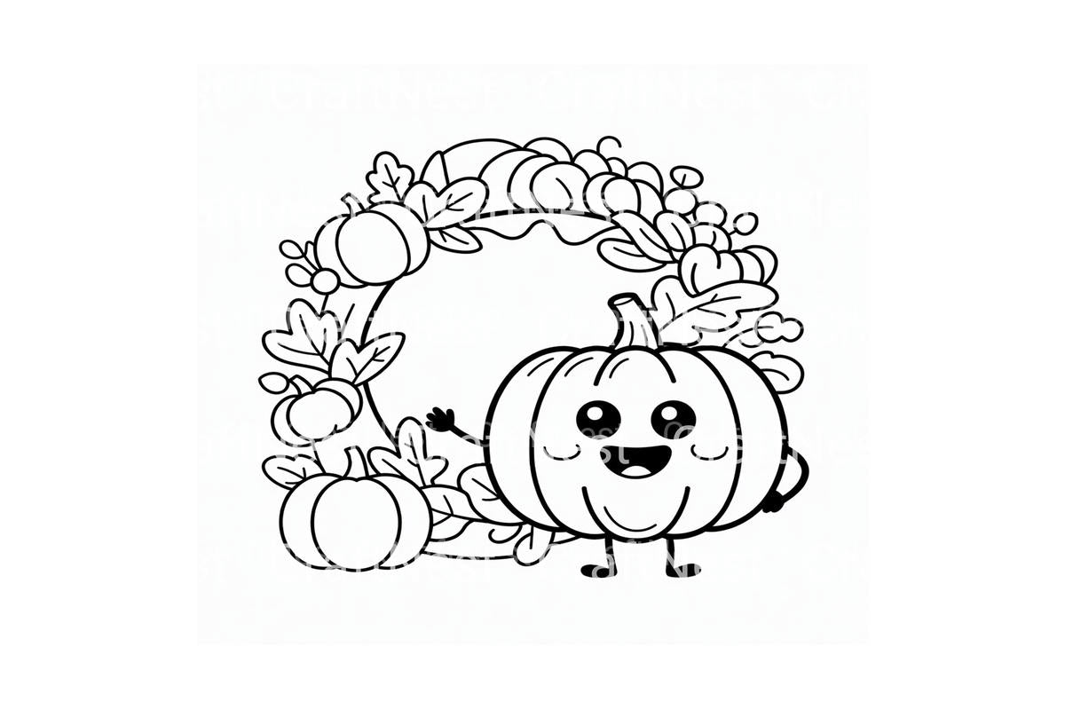 Cute Pumpkin Wreath Coloring Books
