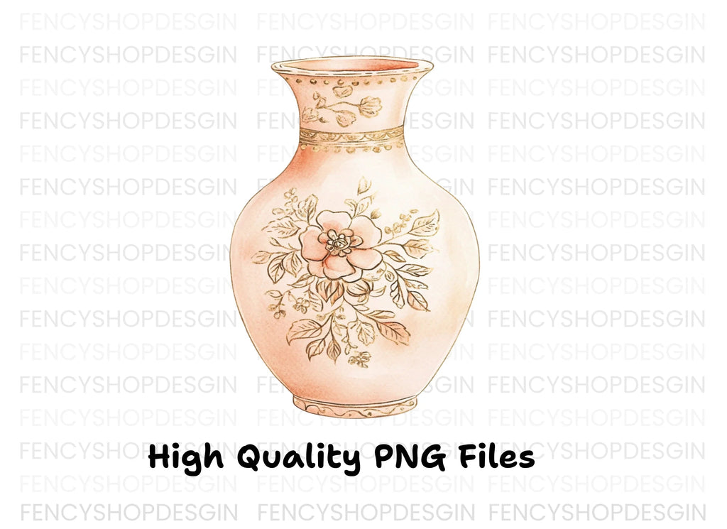 Elegant Pink Vases with Gold Floral Clipart Bundle