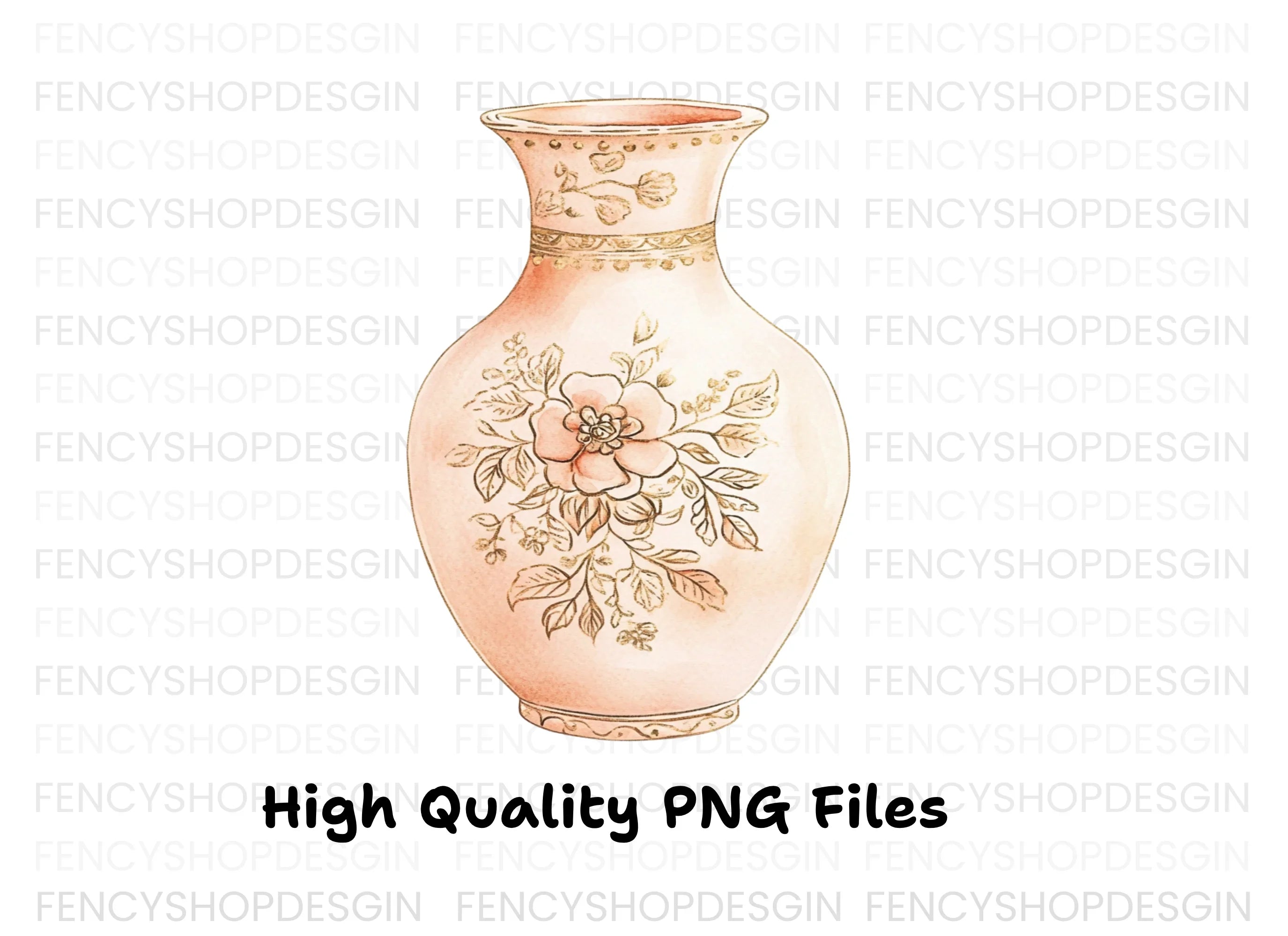 Elegant Pink Vases with Gold Floral Clipart Bundle