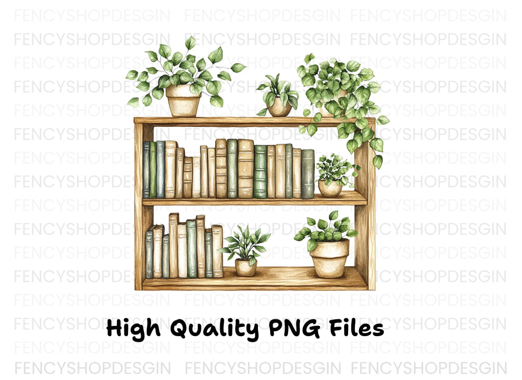 Bookshelf with Potted Plants Clipart Bundle