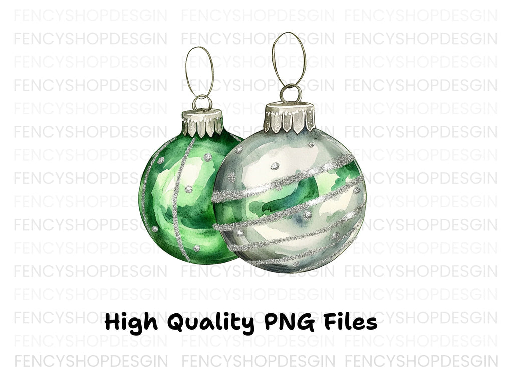 Green Christmas Ornaments Clipart Bundle
