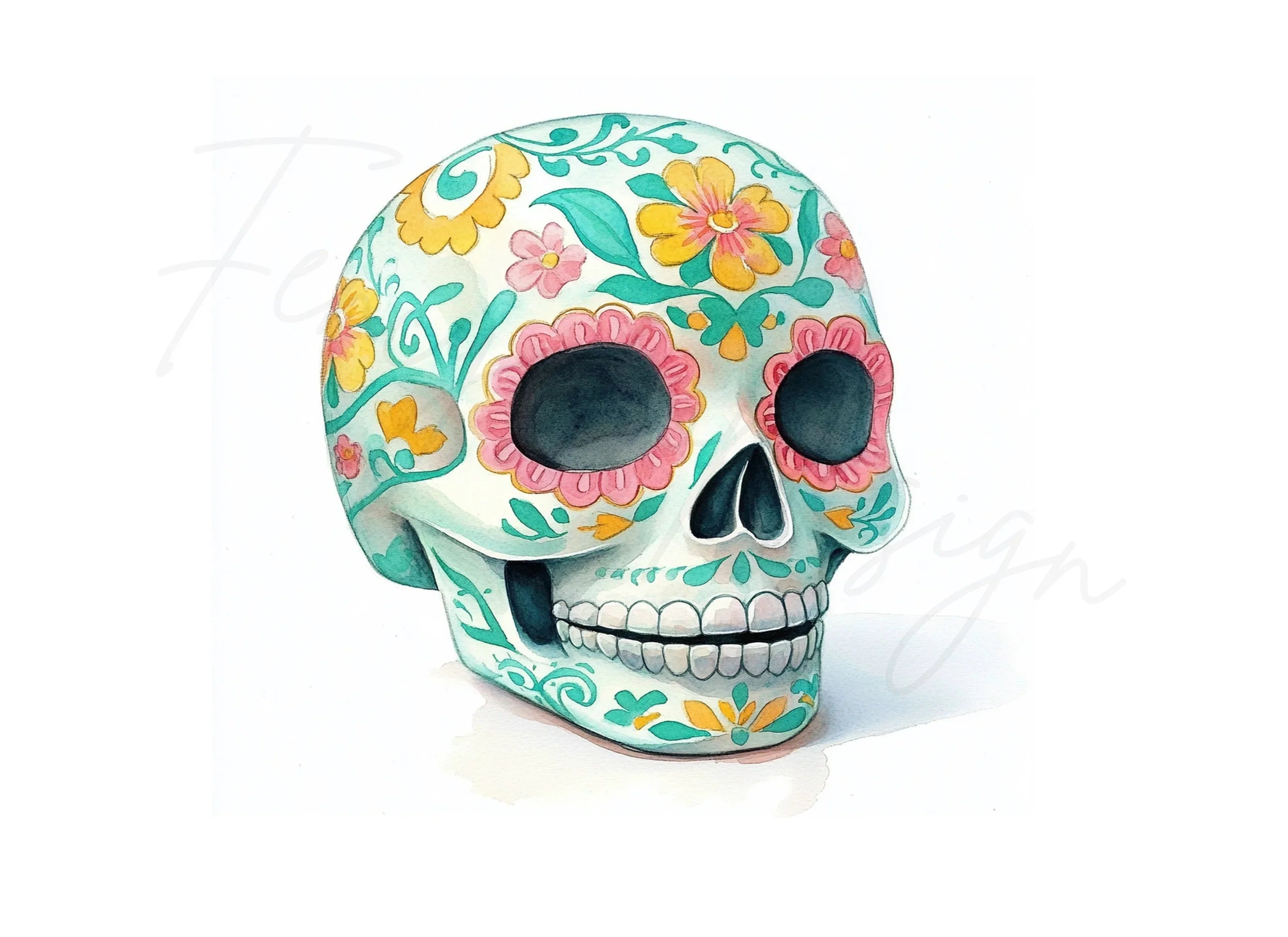 Vibrant Floral Sugar Skull Clipart Bundle