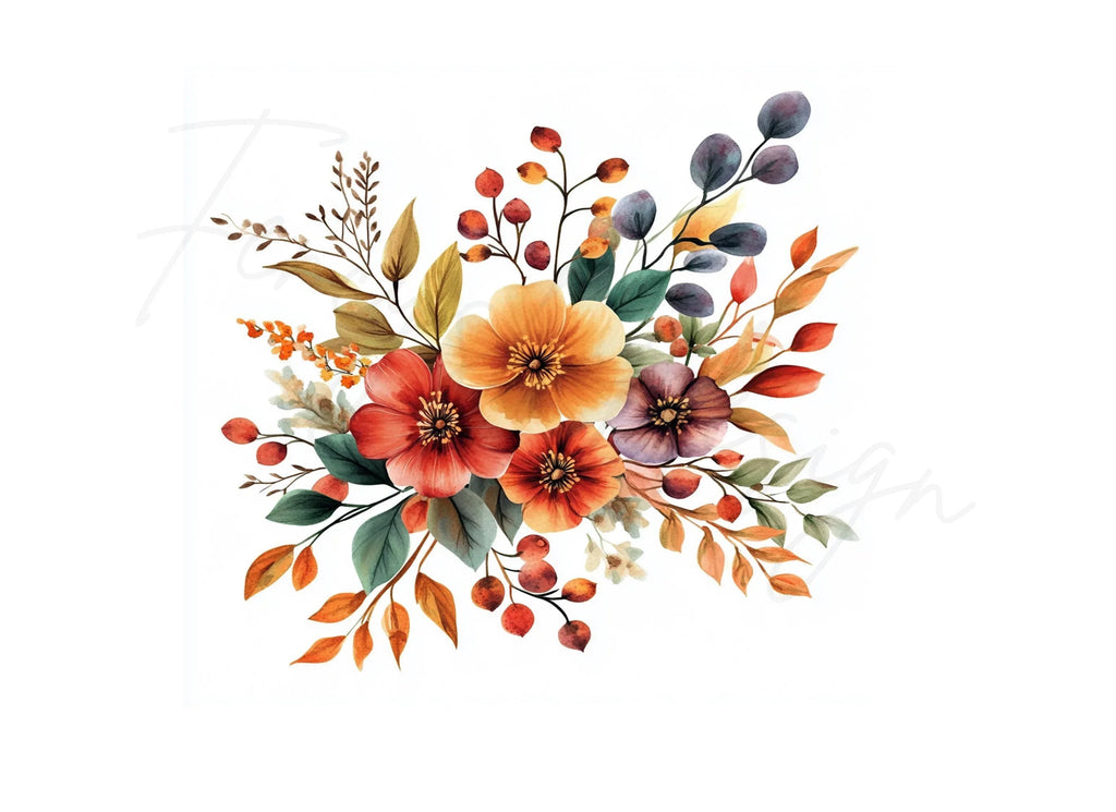 Warm Toned Autumn Flower Bouquets Clipart Bundle