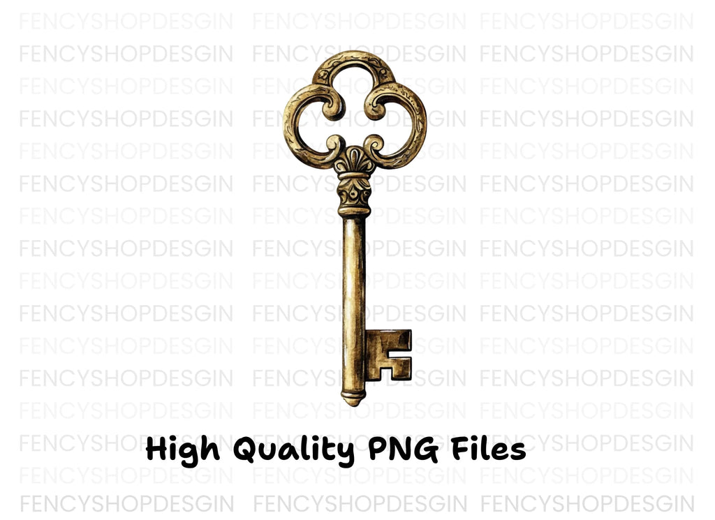 Ornate Golden Skeleton Key Clipart Bundle