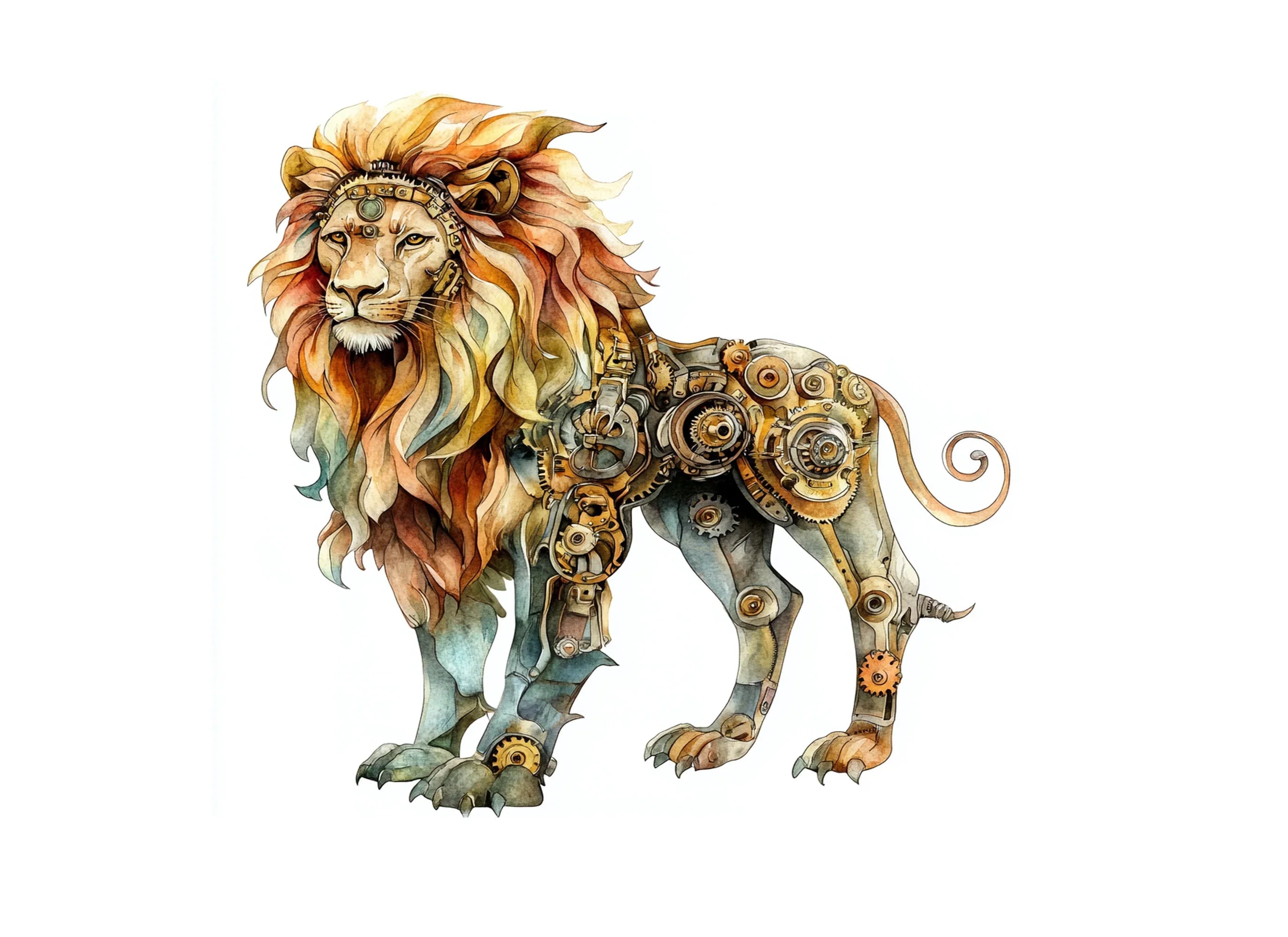 Intricate Steampunk Lion Clipart Bundle