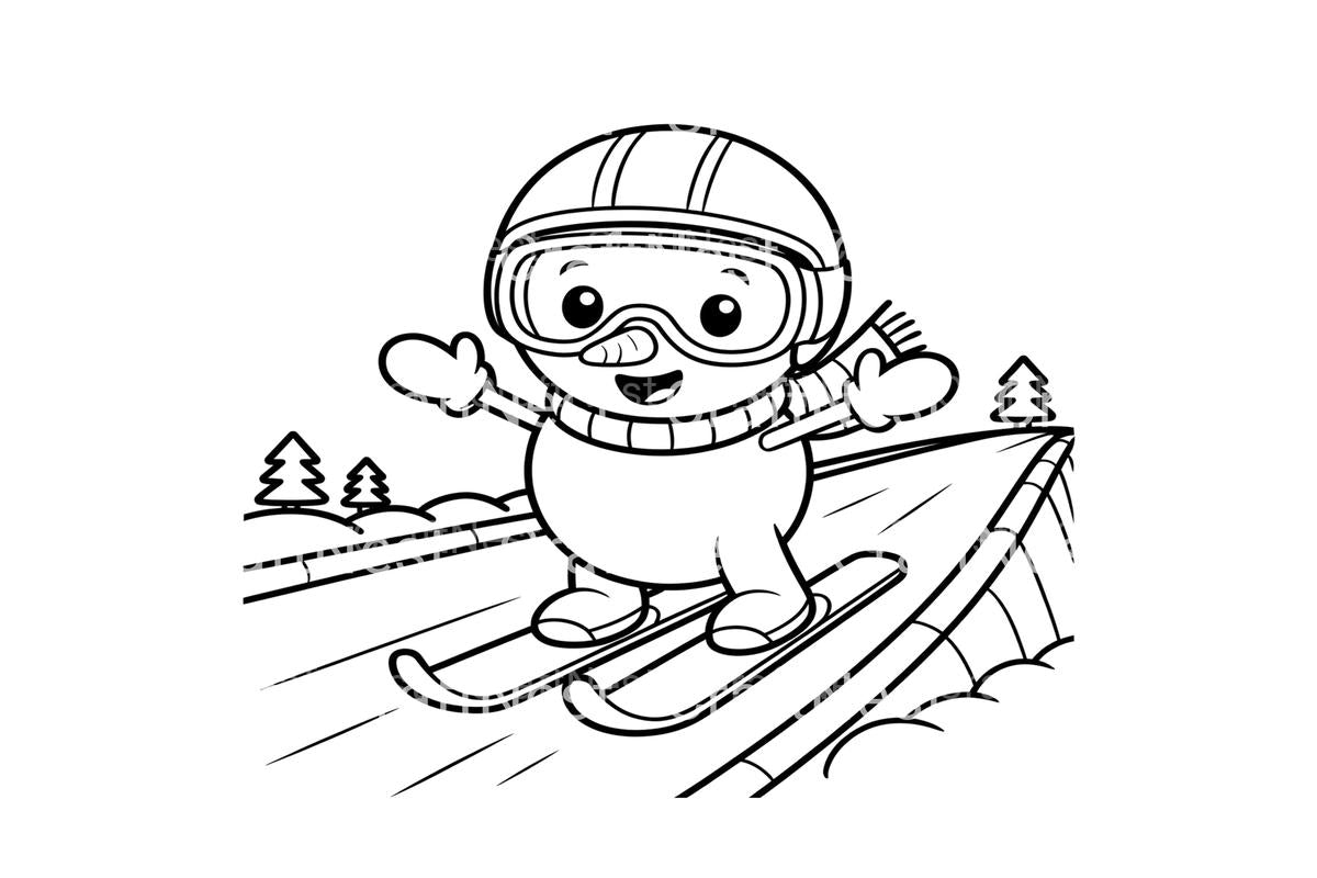 Cute Snowman Skiing Coloring Books
