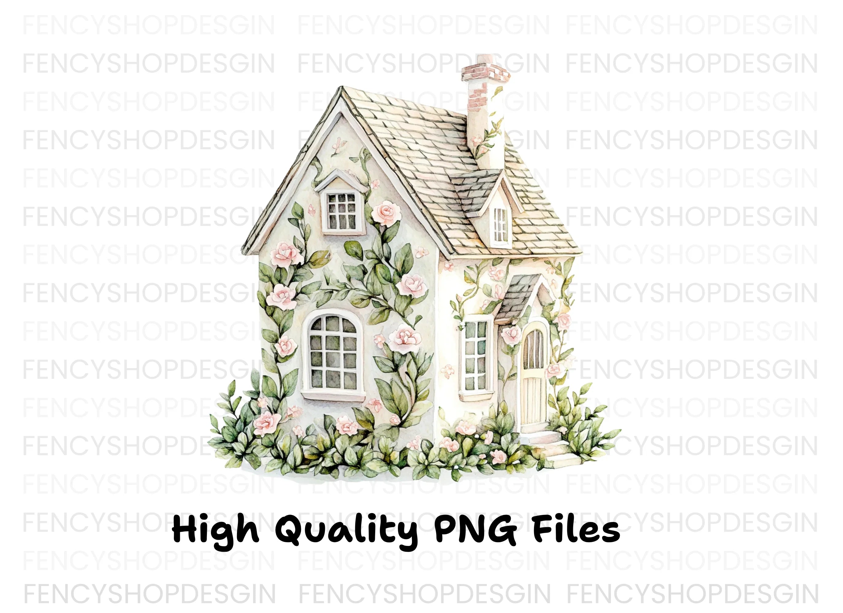 Charming Rose Covered Cottage Clipart Bundle