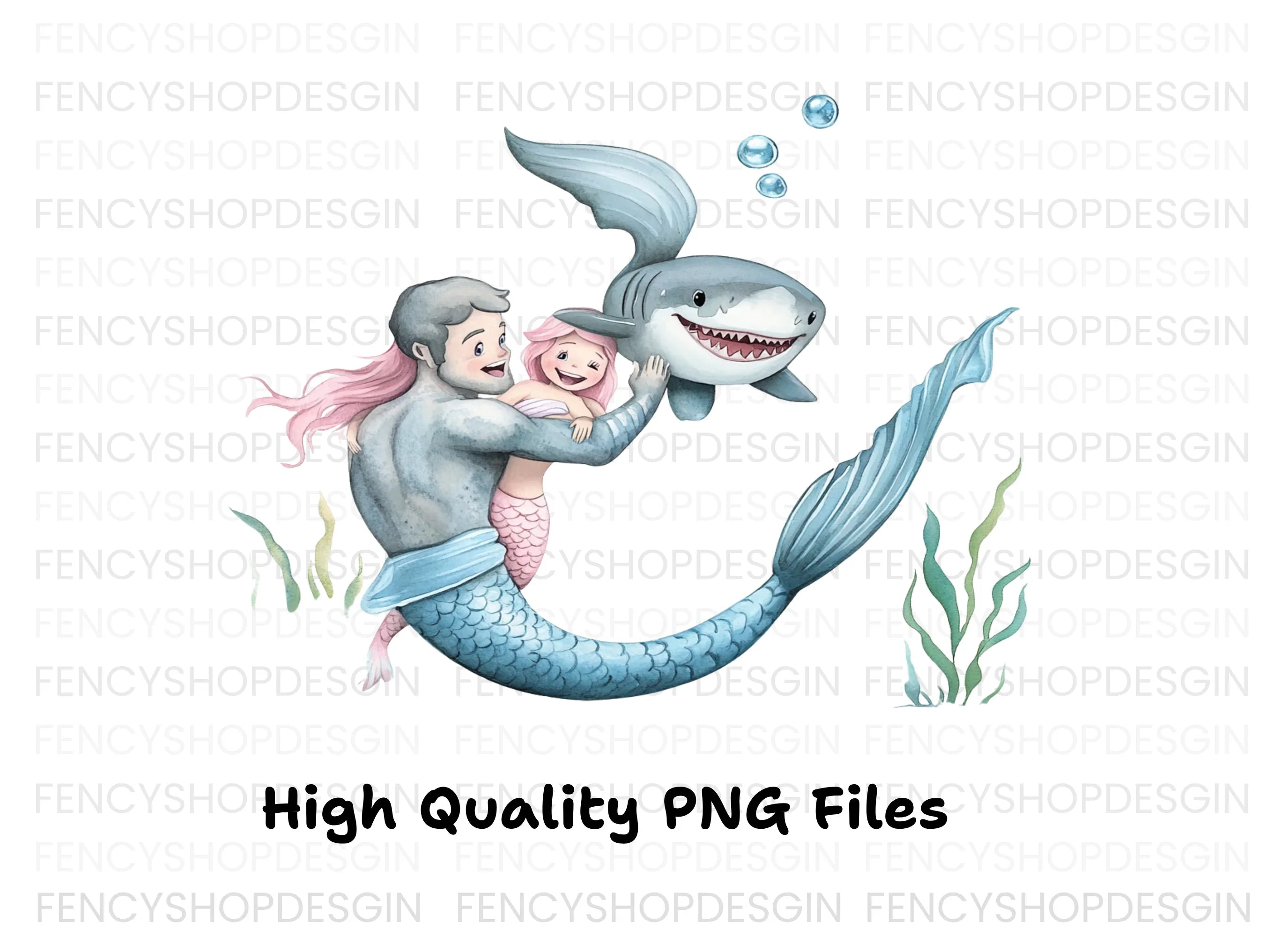 Mermaid and Shark Family Clipart Bundle