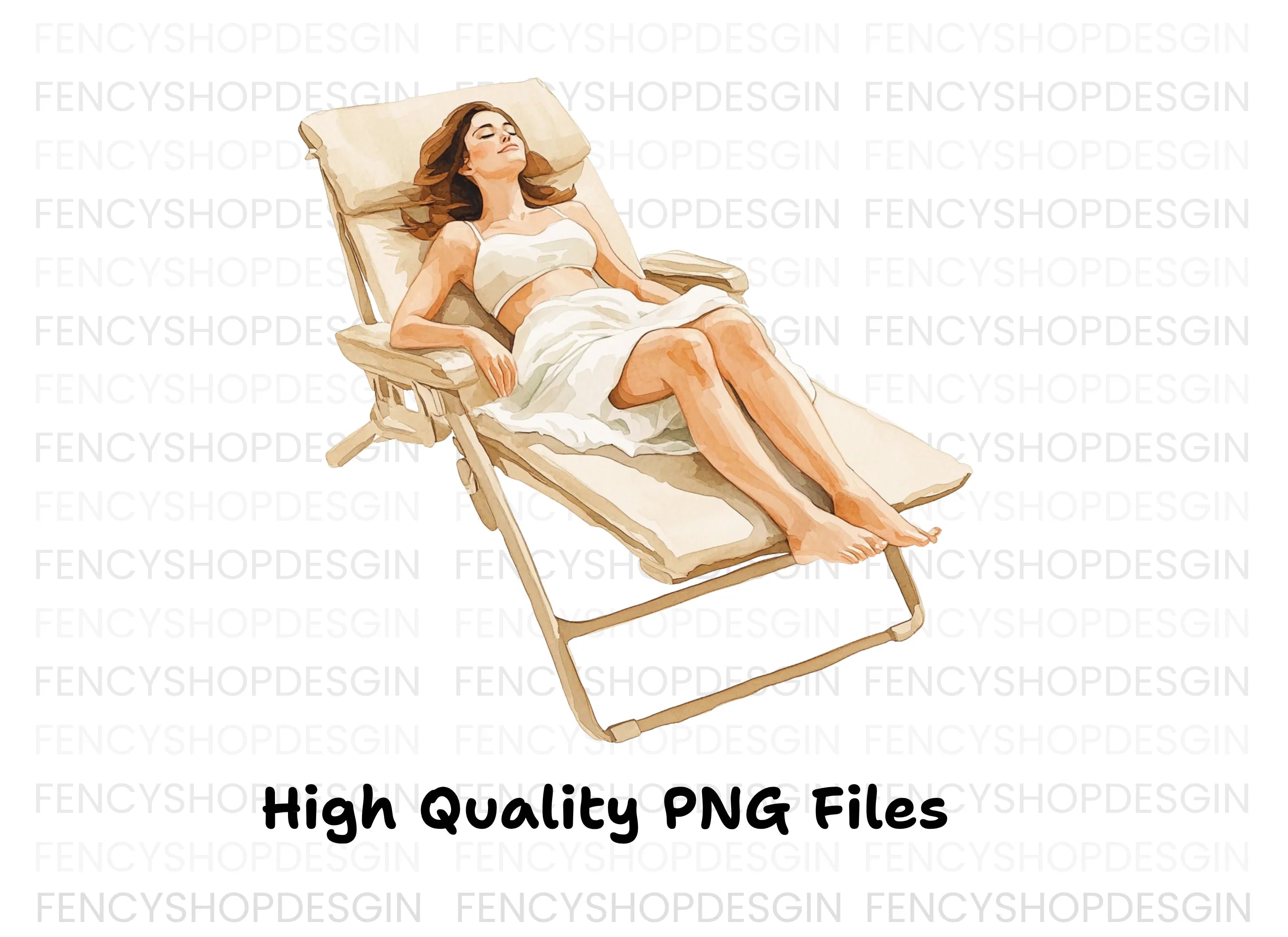 Sunbathing Women Lounge Chairs Clipart Bundle