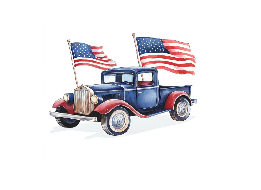 Classic Cars with American Flags Clipart Bundle