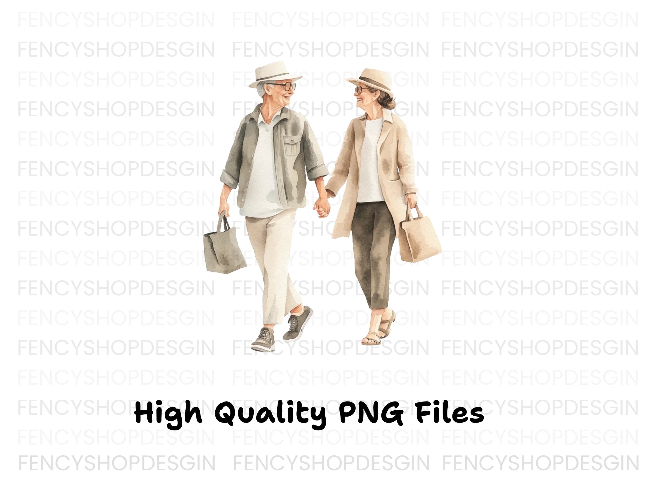 Elderly Couple Shopping Clipart Bundle