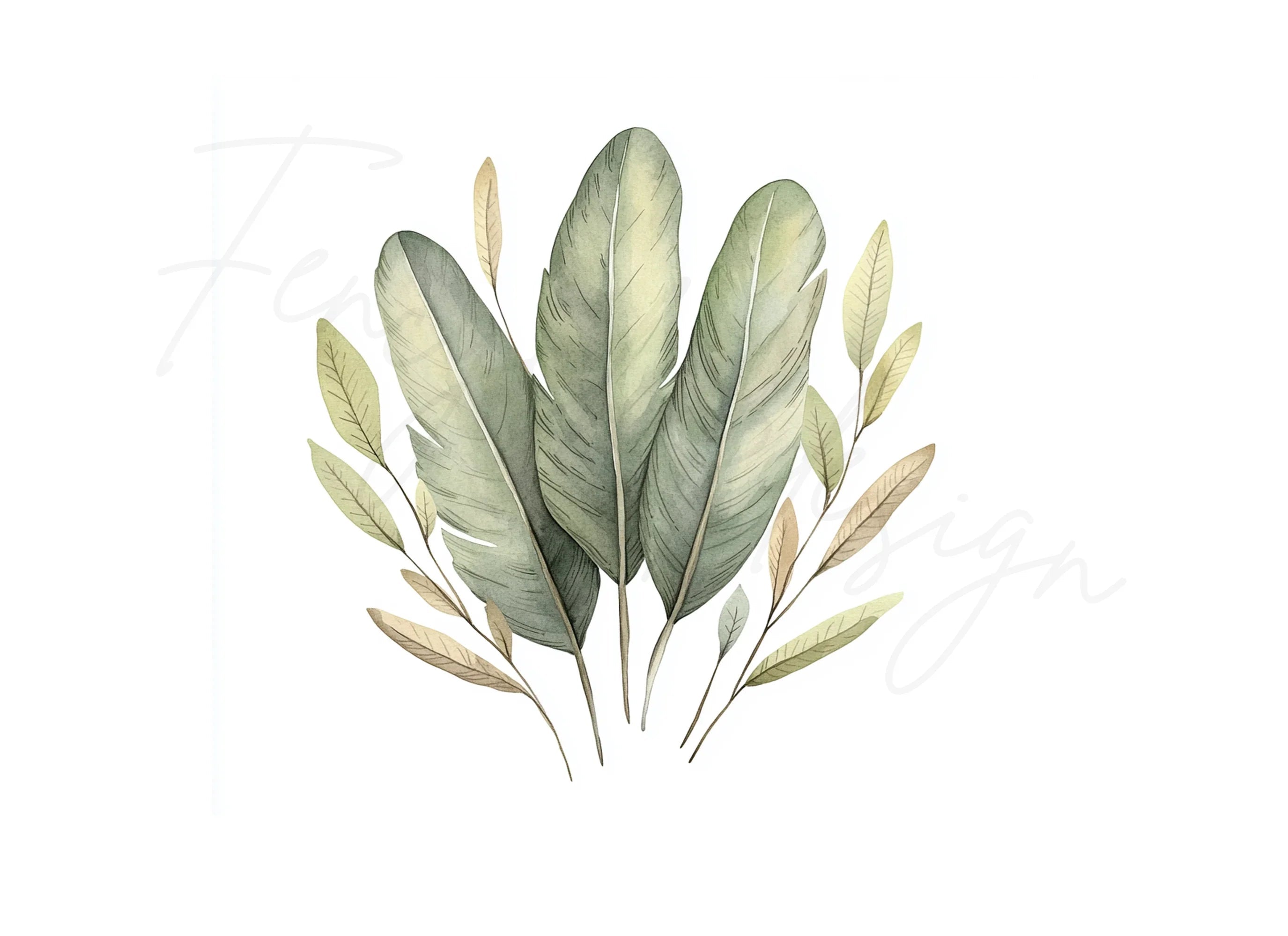 Boho Feathers and Leaves Clipart Bundle