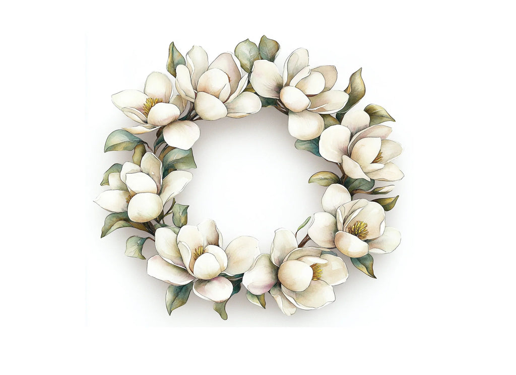Elegant White Magnolia Wreath Clipart Bundle