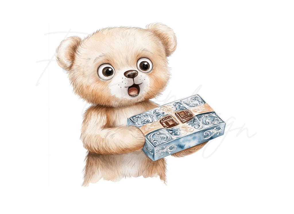 Cute Bear with Blue Chocolate Box Clipart Bundle