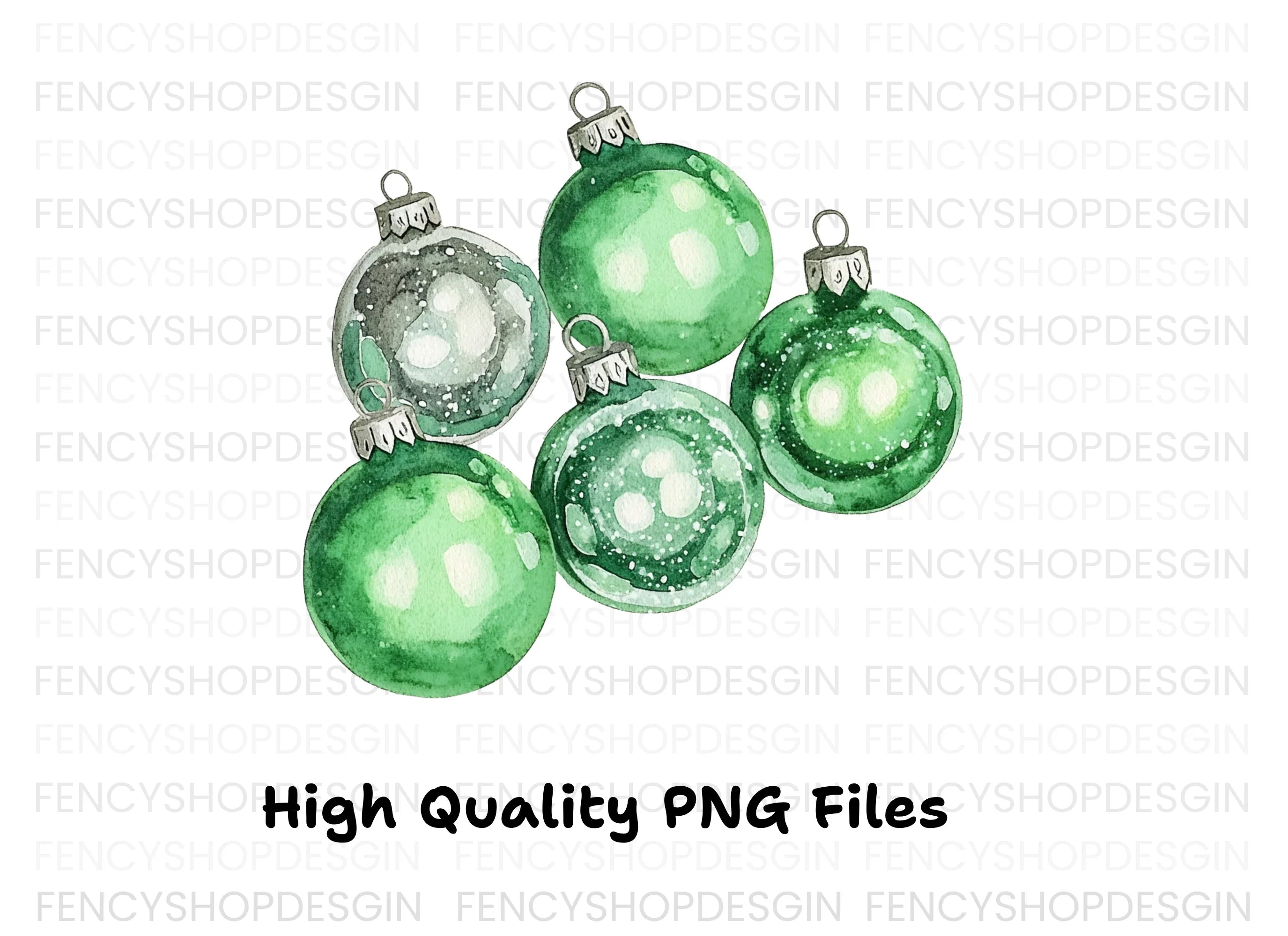 Green Christmas Ornaments Clipart Bundle