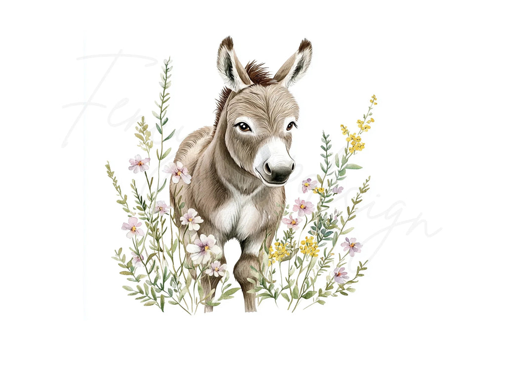 Sweet Baby Donkeys in Wildflower Fields Clipart Bundle