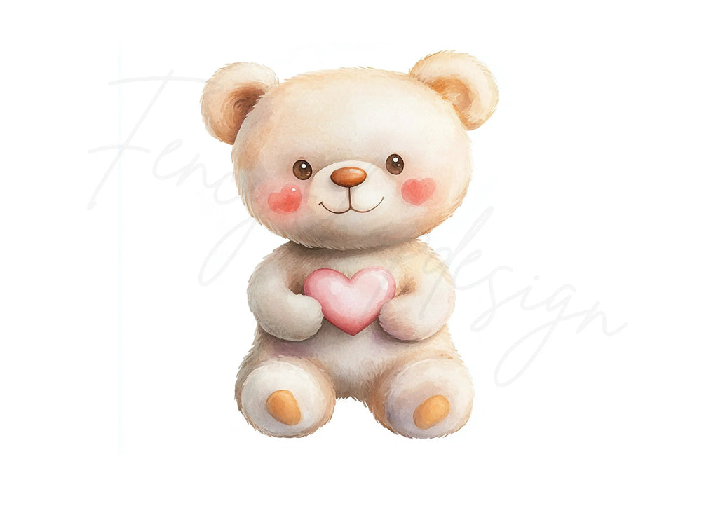 Sweet Teddy Bears Holding Hearts Clipart Bundle