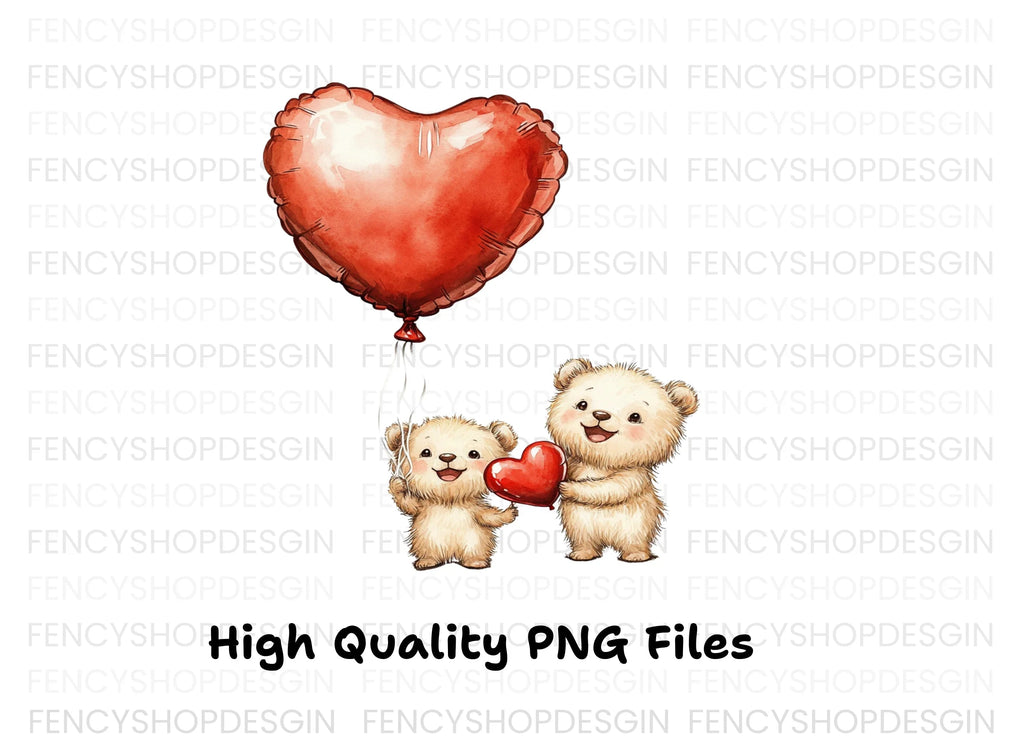 Cute Teddy Bears with Heart Balloons Clipart Bundle