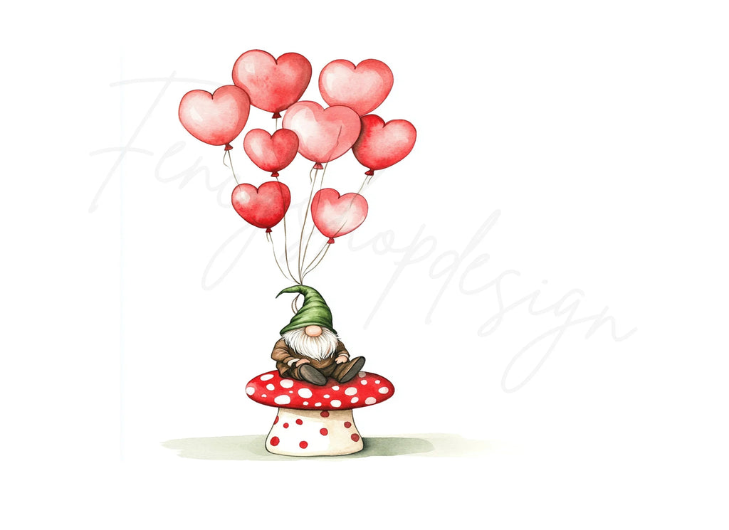 Gnomes on Mushrooms with Hearts Clipart Bundle