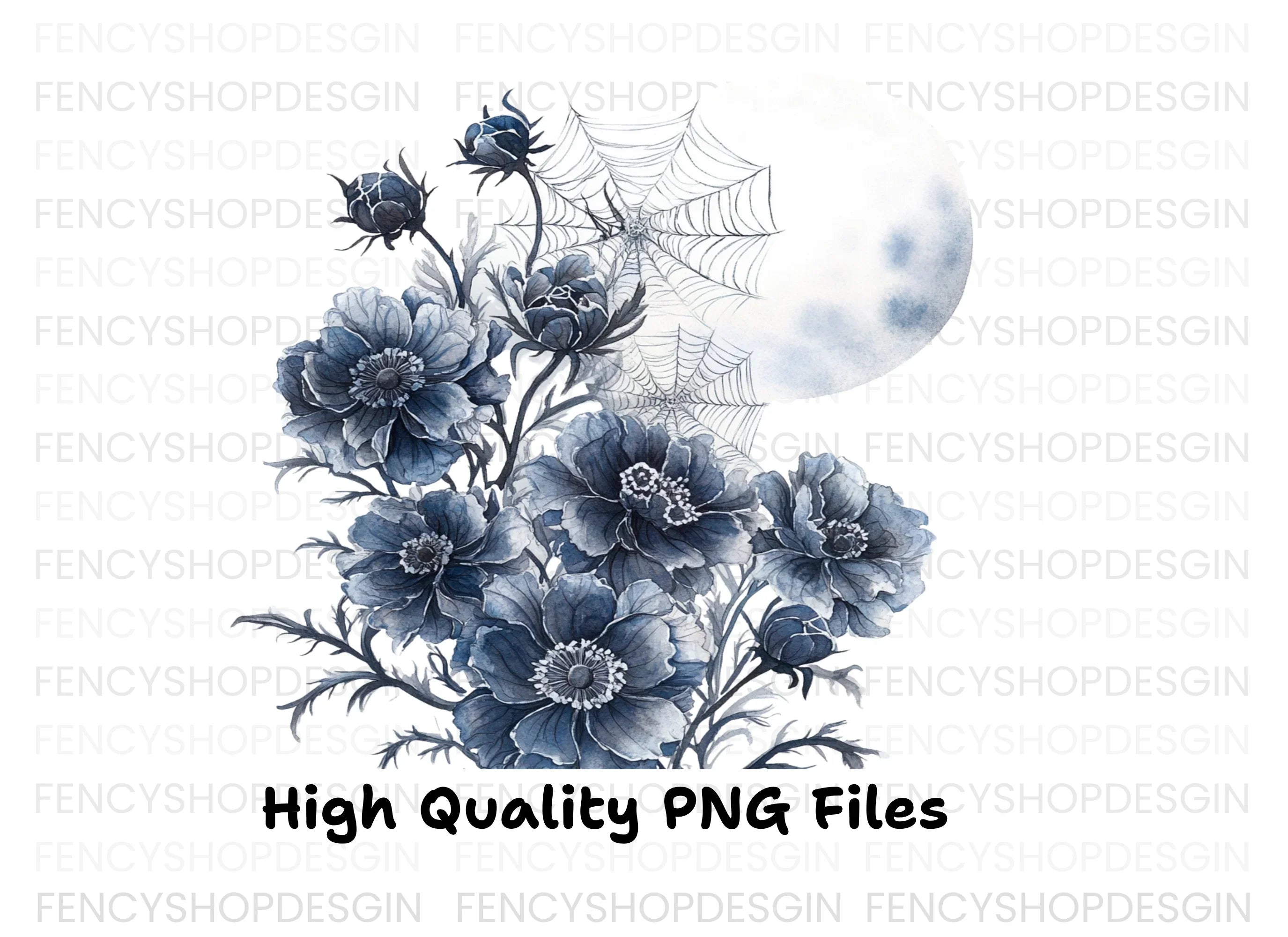 Spooky Blue Floral Halloween Clipart Bundle