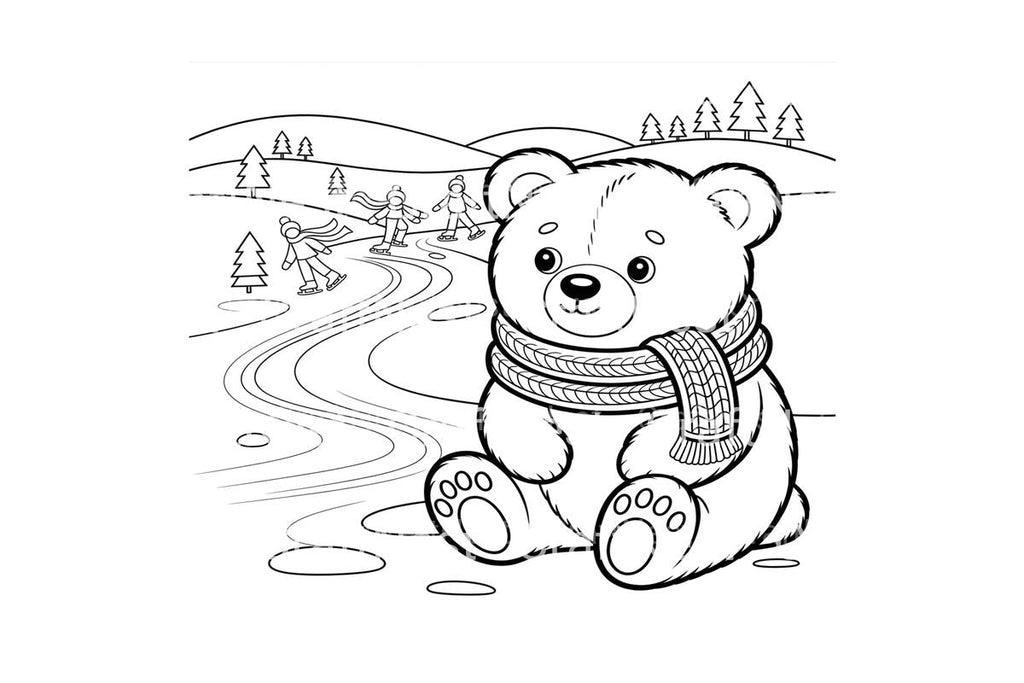 Cute Bear Winter Ice Skating Coloring Books