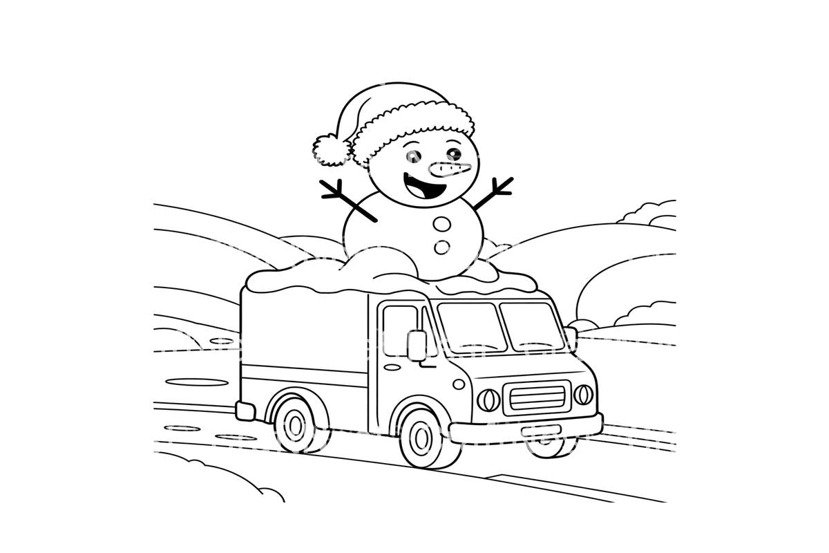 Snowman on Truck Winter Scene Coloring Books