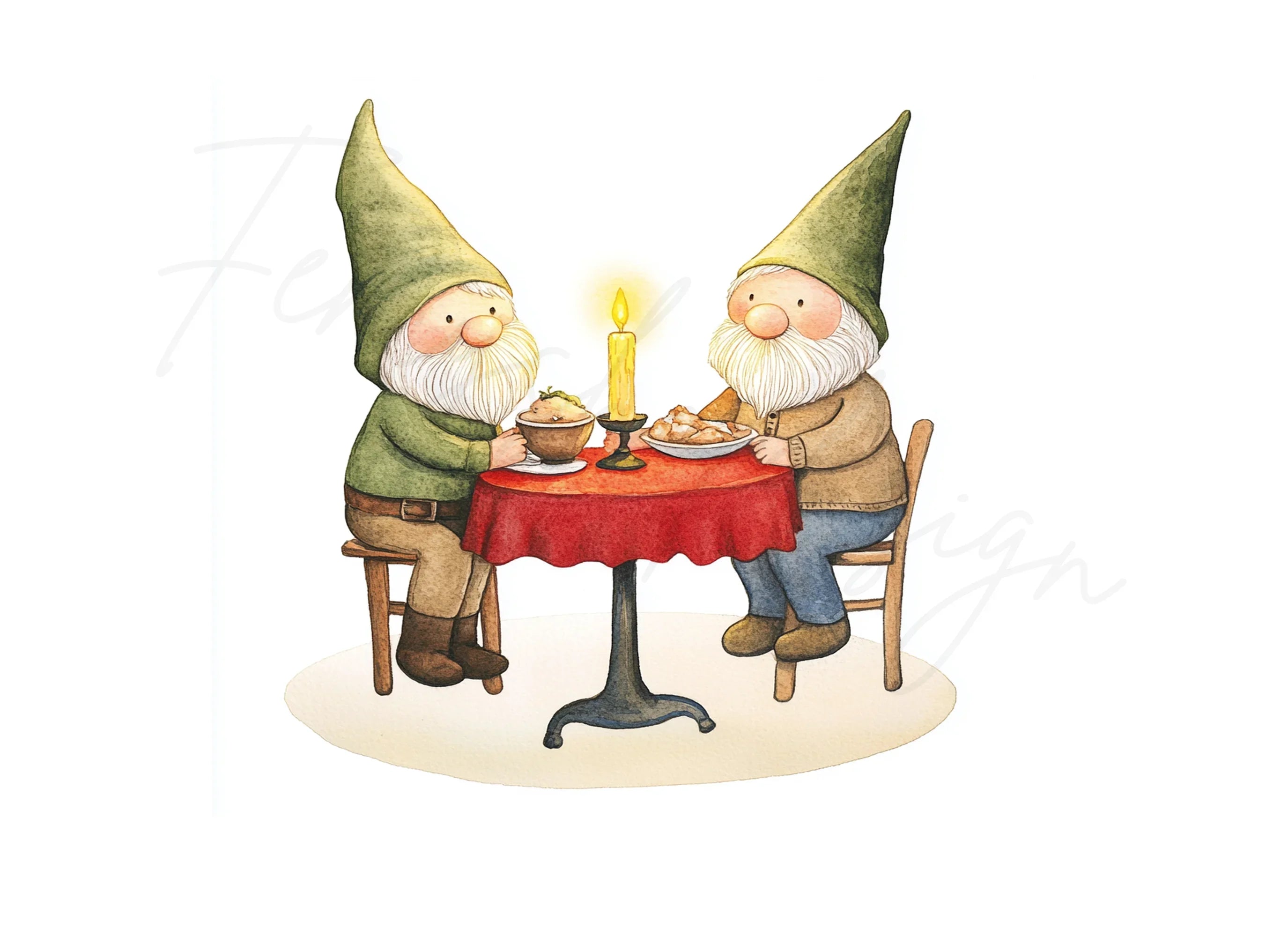 Romantic Gnome Couple Dinner Clipart Bundle