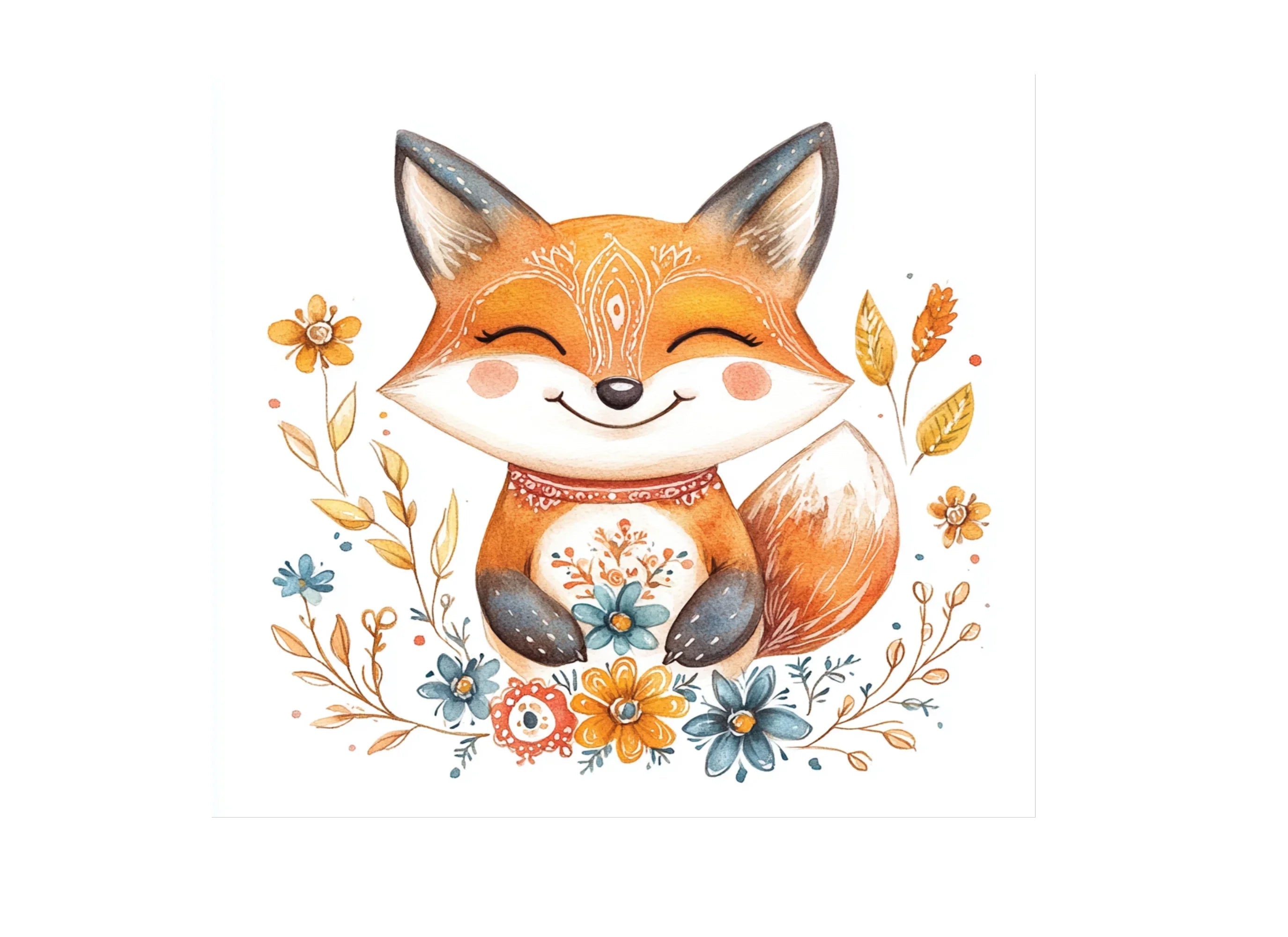 Happy Fox in Floral Egg Clipart Bundle