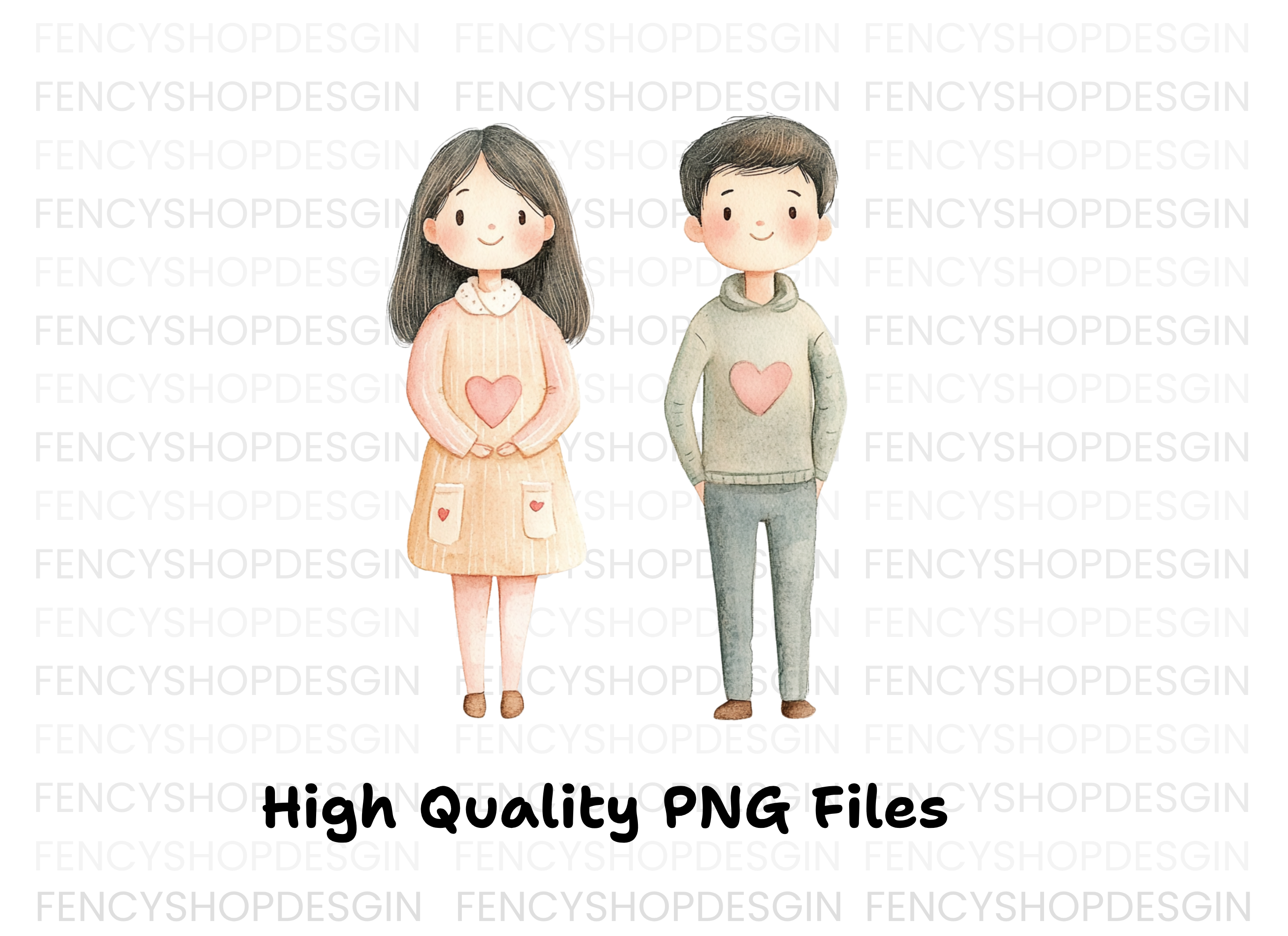 Cute Cartoon Couple Characters Clipart Bundle