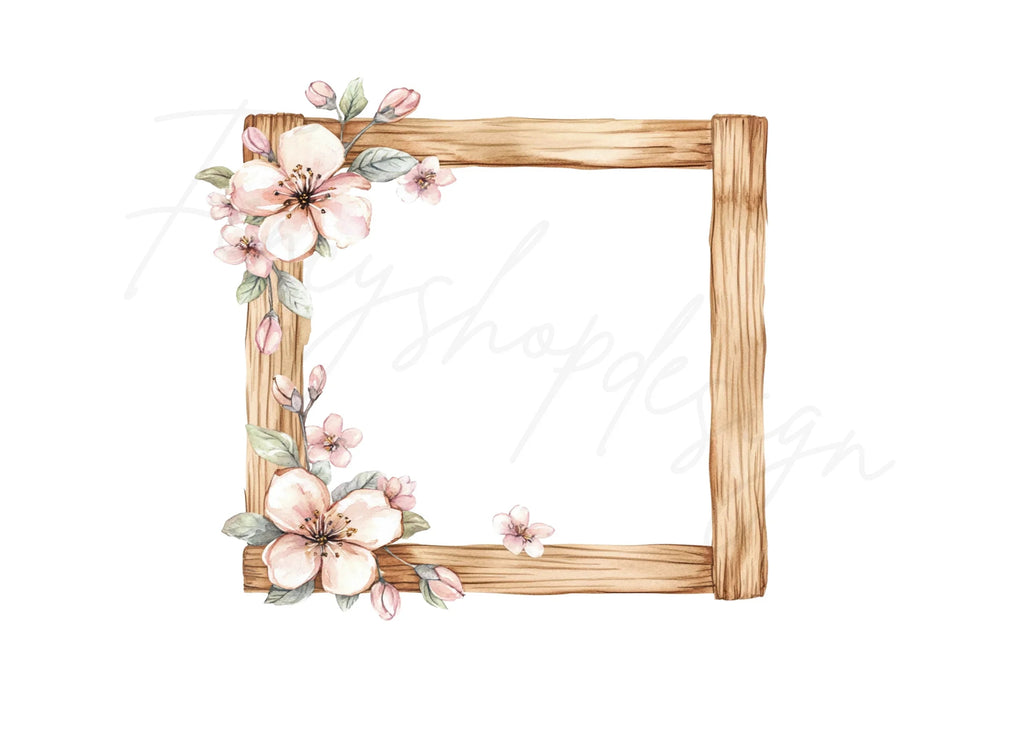 Cherry Blossom Wood Frame Clipart Bundle