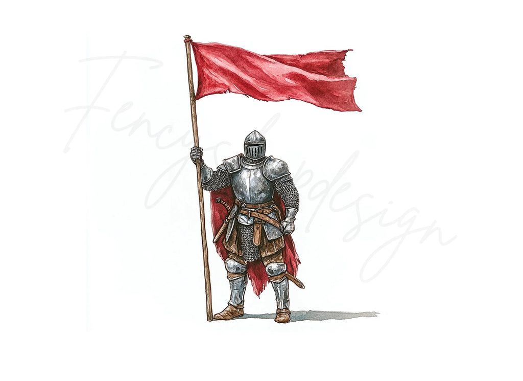 Medieval Knights with Red Flags Clipart Bundle