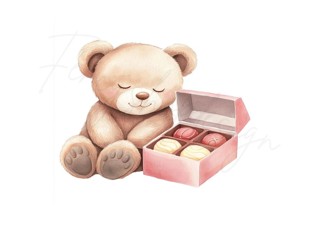 Cute Teddy Bear with Chocolate Box Clipart Bundle