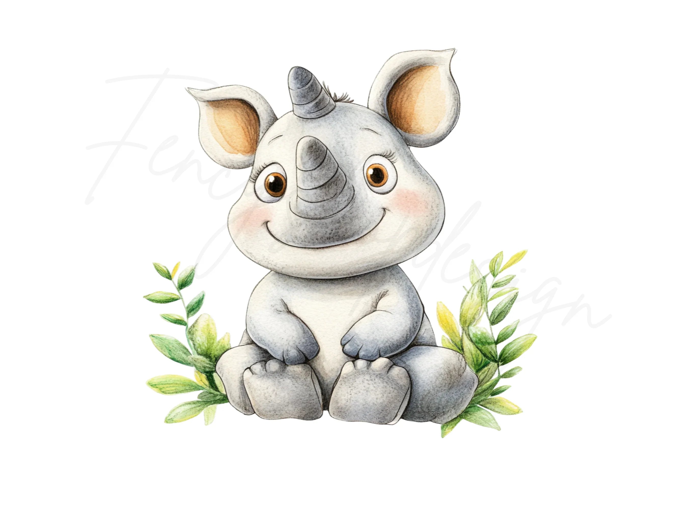 Cute Baby Rhino Clipart Bundle