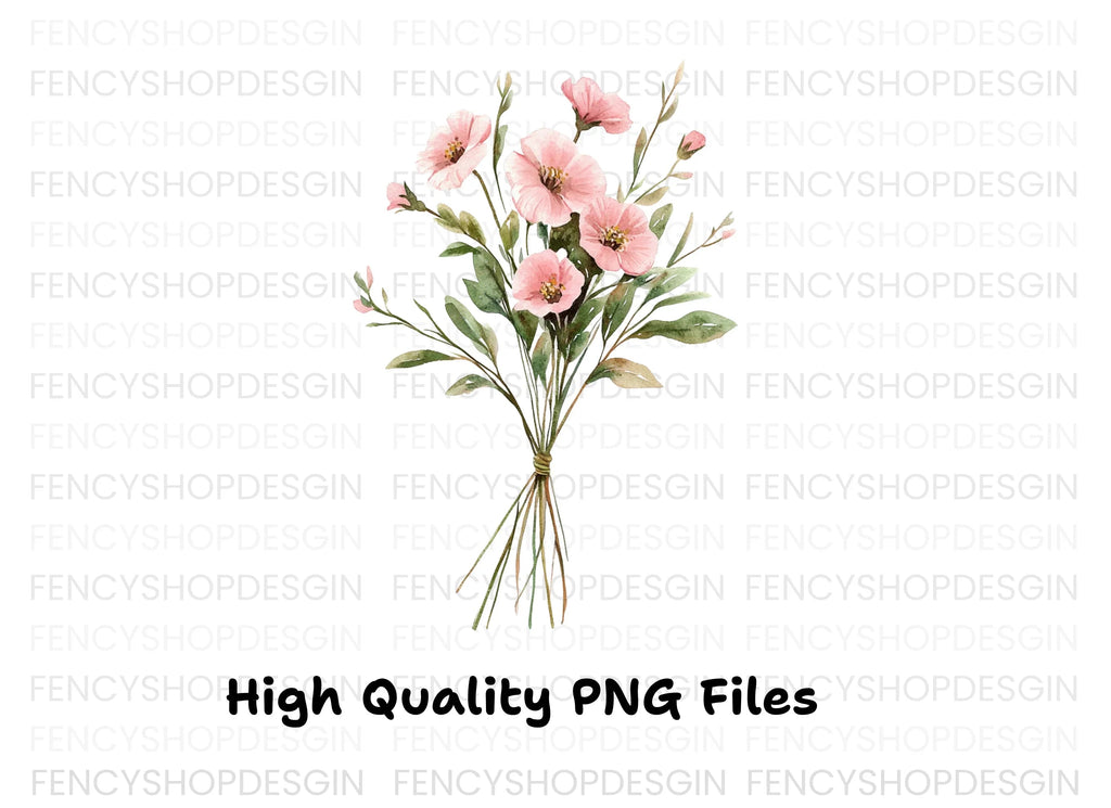 Pink Floral Bouquet Clipart Bundle