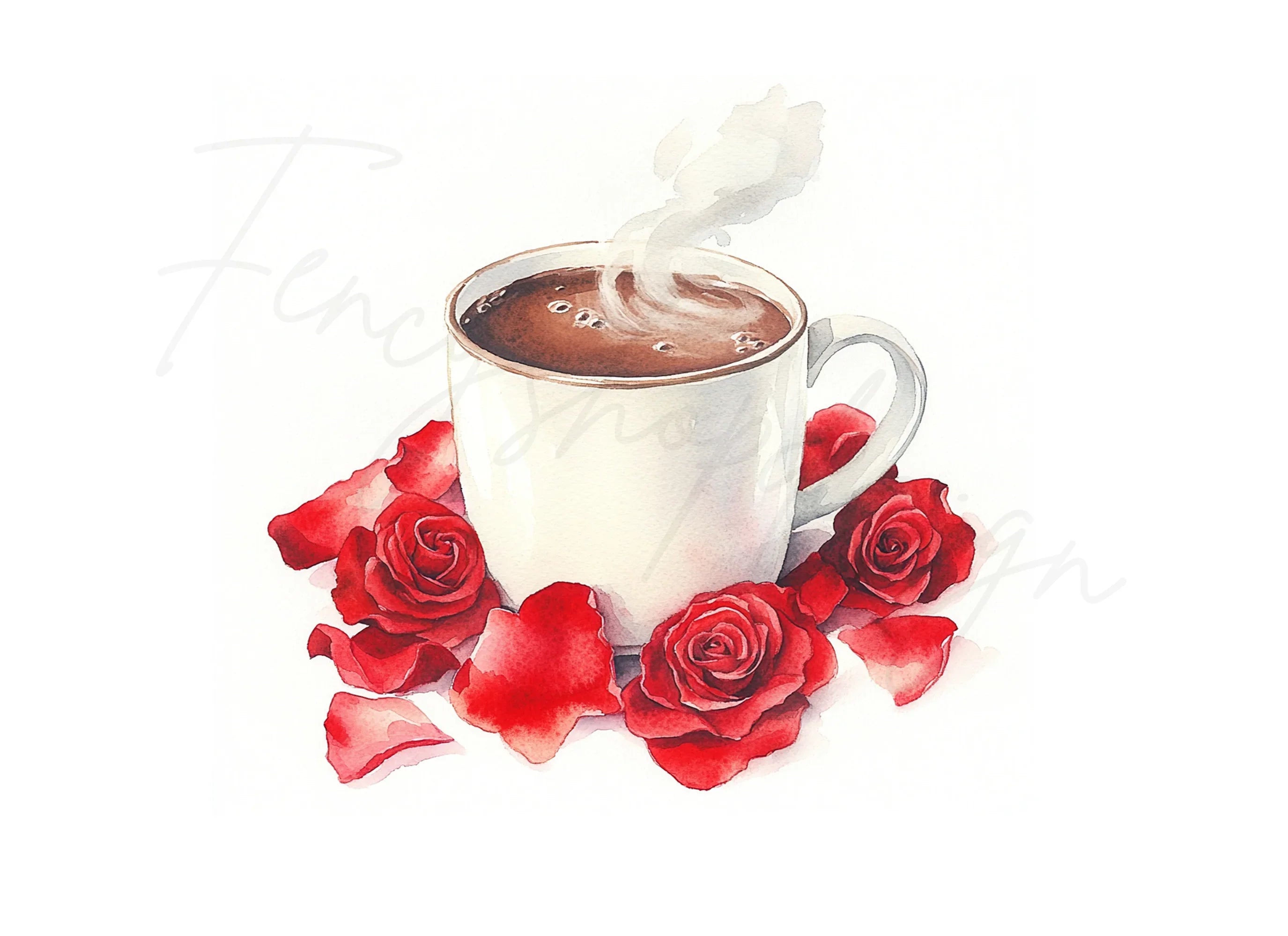 Romantic Hot Cocoa and Red Roses Clipart Bundle
