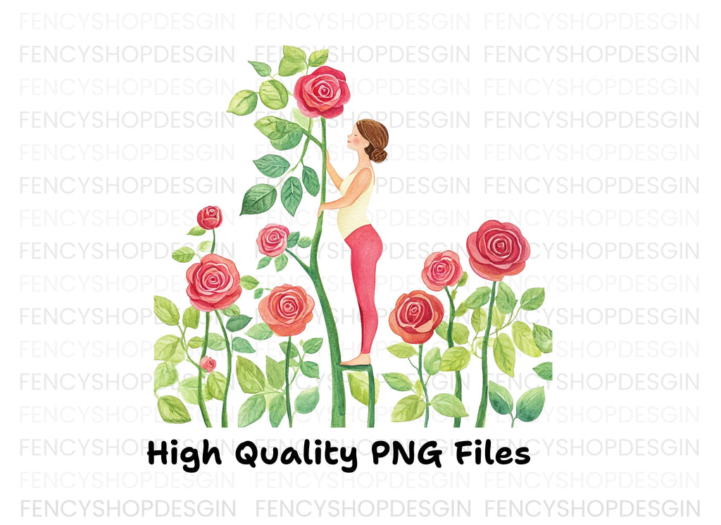 Elegant Woman with Roses Clipart Bundle