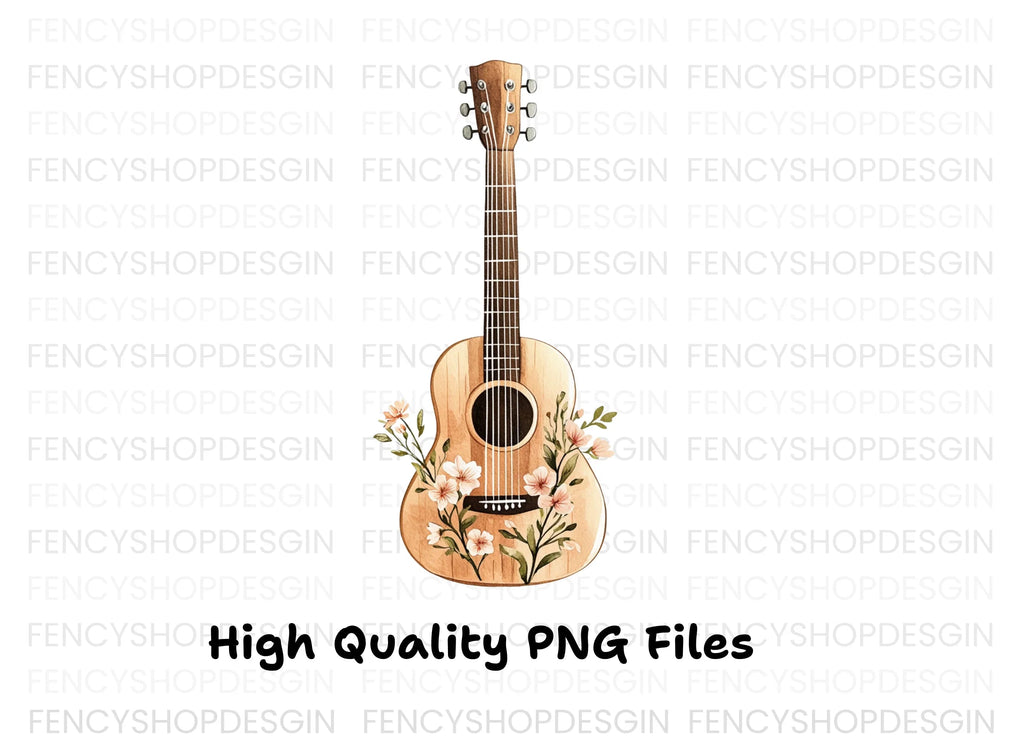 Elegant Floral Guitar Clipart Bundle