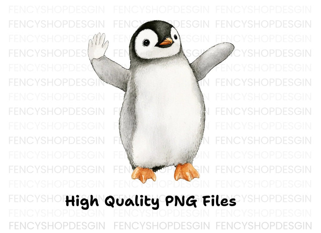 Waving Baby Penguin Clipart Bundle